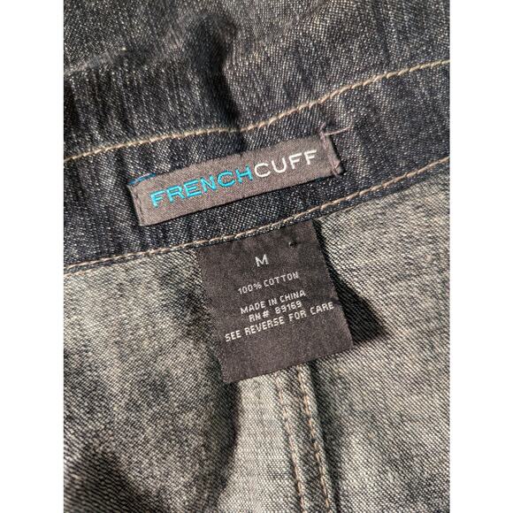 French Cuff double-breasted, belted chambray/denim jacket - Sz. M - EUC - Picture 2 of 3